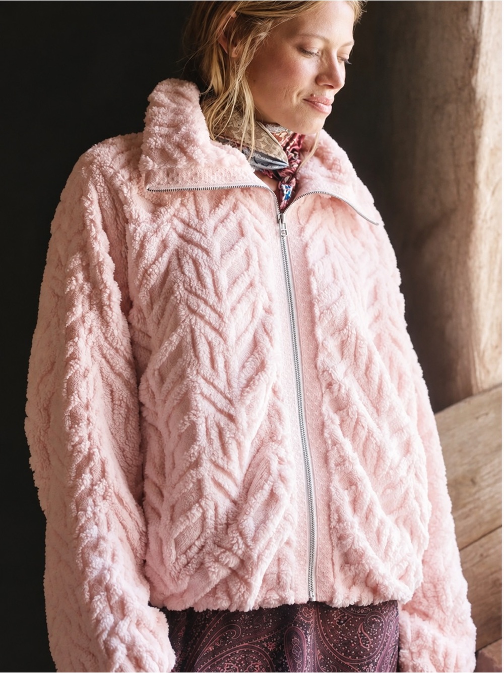 Anthropologie Pilcro Textured Faux Fur Jacket Mary Rose Cozy Fall Size Large New